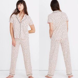 Madewell Knit Bedtime Pajama Set Small S Pink Painted Hearts Sleep Shirt Pants